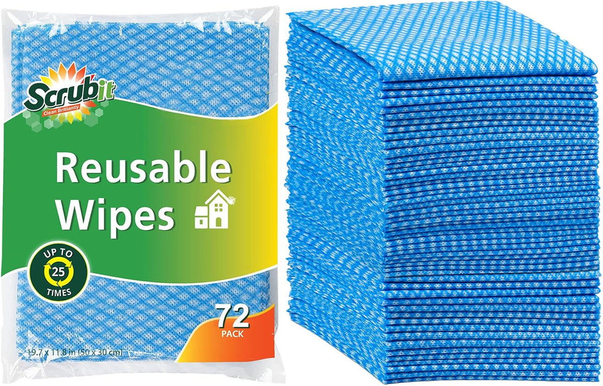 Reusable Cleaning Wipes, Handy Wipes for Kitchen and Office - Dish Cloths for Washing Dishes - Multi Purpose Disposable Cleaning Towels (12 x 20 in) 72 Pack (Blue)