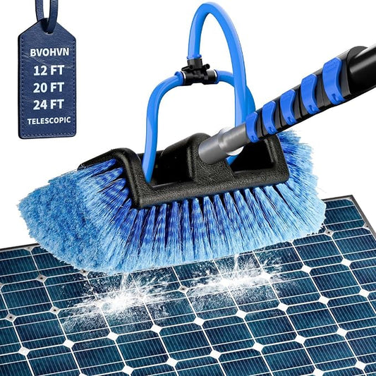 Soft Bristles Solar Panel Cleaning Brush, 12 FT Solar Panel Cleaner Kit, Including Water Fed Brush | Extendable Long Han