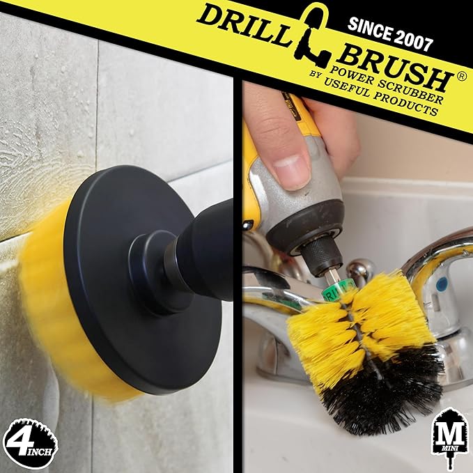 Carpet Cleaner - Bathroom Accessories - Mini Corner Drill Brush and 4-inch Flat Scrub Brush Kit - Clean Bath Mat, Sink, Tile and Grout - Scrub Shower Mat, Tub, Floors - Bidet and Toilet Brush