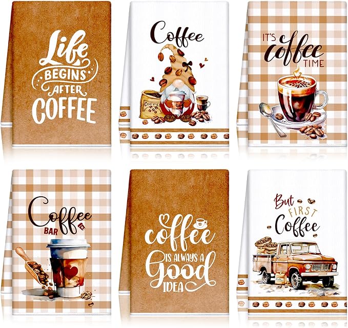 VitalCozy 6 Pcs Coffee Kitchen Towels Set