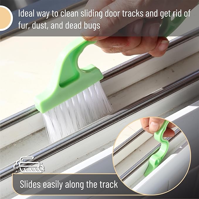 Slick- Window Track Cleaning Brush, 2 Pack, Orange/Green Ergonomic Handle, Built-in Scraper, Multipurpose, Window Track Cleaning Tools