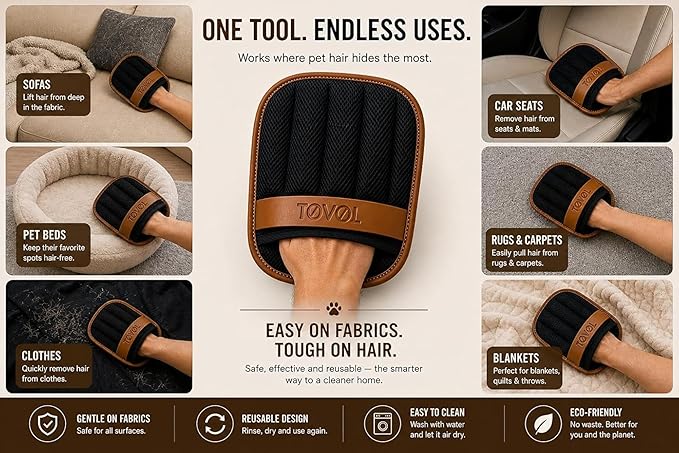 Pet Hair Removal Glove for Dogs & Cats, 2 Pack Reusable Electrostatic Pet Hair Remover Gloves, Magic Lint & Fur Remover Brush Tool for Couch, Furniture, Carpet, Clothes, Car Seats, Bedding & Laundry
