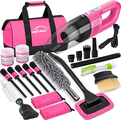 Car Cleaning Kit, Car Vacuum Interior Detailing Cleaner Kit with High Power Handheld Vacuum, Brush Set, Windshield Tool,