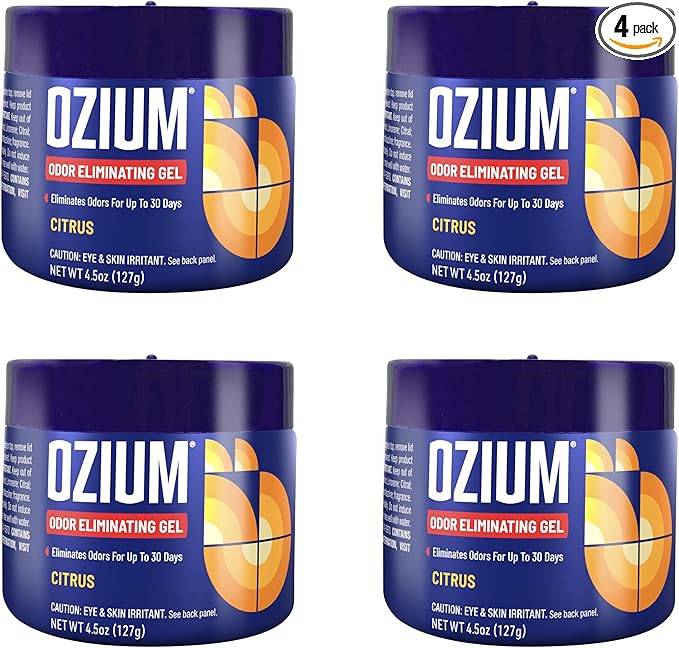 Ozium Odor Eliminating Gel - 4.5oz Air Freshener Alternative for Smoke, Pets, and Musty Odors - Long Lasting Odor Remover for Cars, Homes, Closets and Small Spaces - Citrus