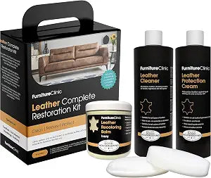 Furniture Clinic Leather Complete Restoration Kit | with Leather Recoloring Balm, Cleaner, 2-in-1 Protection Cream & Con