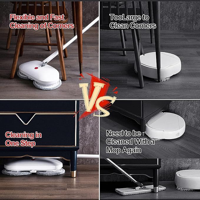 REECOO Cordless Electric Spin Mop Power Mop with 4 Floor Scrubber Pads/Automatic Cleaning Bucket/Water Sprayer,Lightweight & Rechargeable,Suitable for Wooden, Marble, Tile, Hardwood Floor.