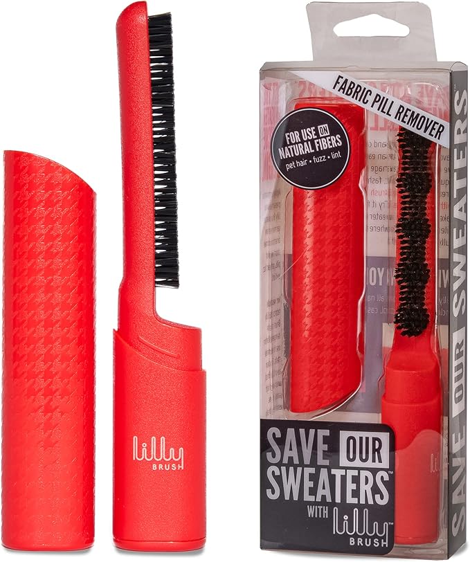 Lilly Brush Save Our Sweaters Fabric Pill Remover & Lint Brush. ONLY for 100% Cashmere, Cotton, Wool, & Silk! Do NOT use on Polyester, Nylon, or Acrylic. Travel Sized (Red)