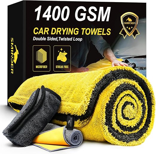 SMINDER 1400 GSM Car Drying Towels Car Detailing– XXL Microfiber Towels for Cars, Trucks (48" x 24"), Ultra-Absorbent, S