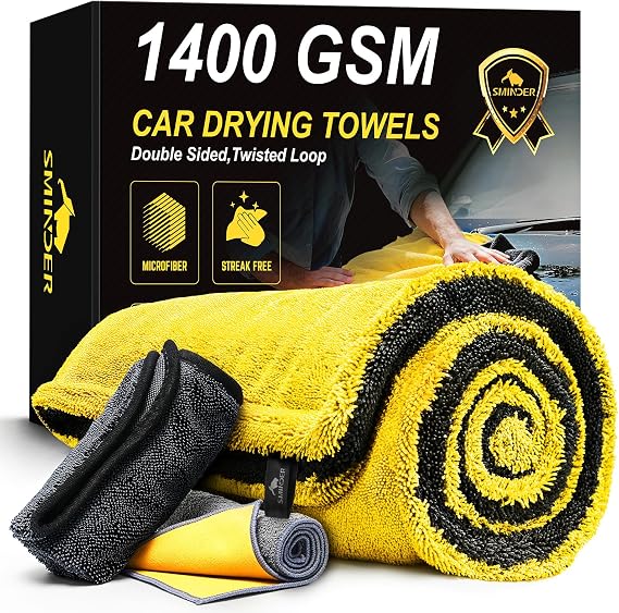 SMINDER 1400 GSM Car Drying Towels Car Detailing– XXL Microfiber Towels for Cars, Trucks (48" x 24"), Ultra-Absorbent, S