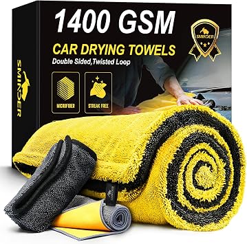 SMINDER 1400 GSM Car Drying Towels Car Detailing– XXL Microfiber Towels for Cars, Trucks (48" x 24"), Ultra-Absorbent, S
