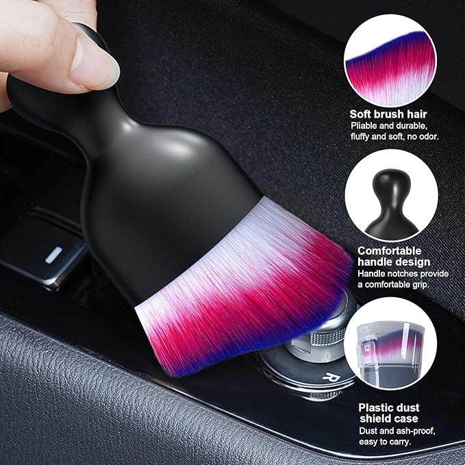 Ziciner Car Detailing Brush, Curved Soft Bristles Auto Removal Dust Collectors, Universal Vehicle Dashboard, Air Conditioner Vents etc Interior Cleaning Tool Accessory (White/Red/Blue)