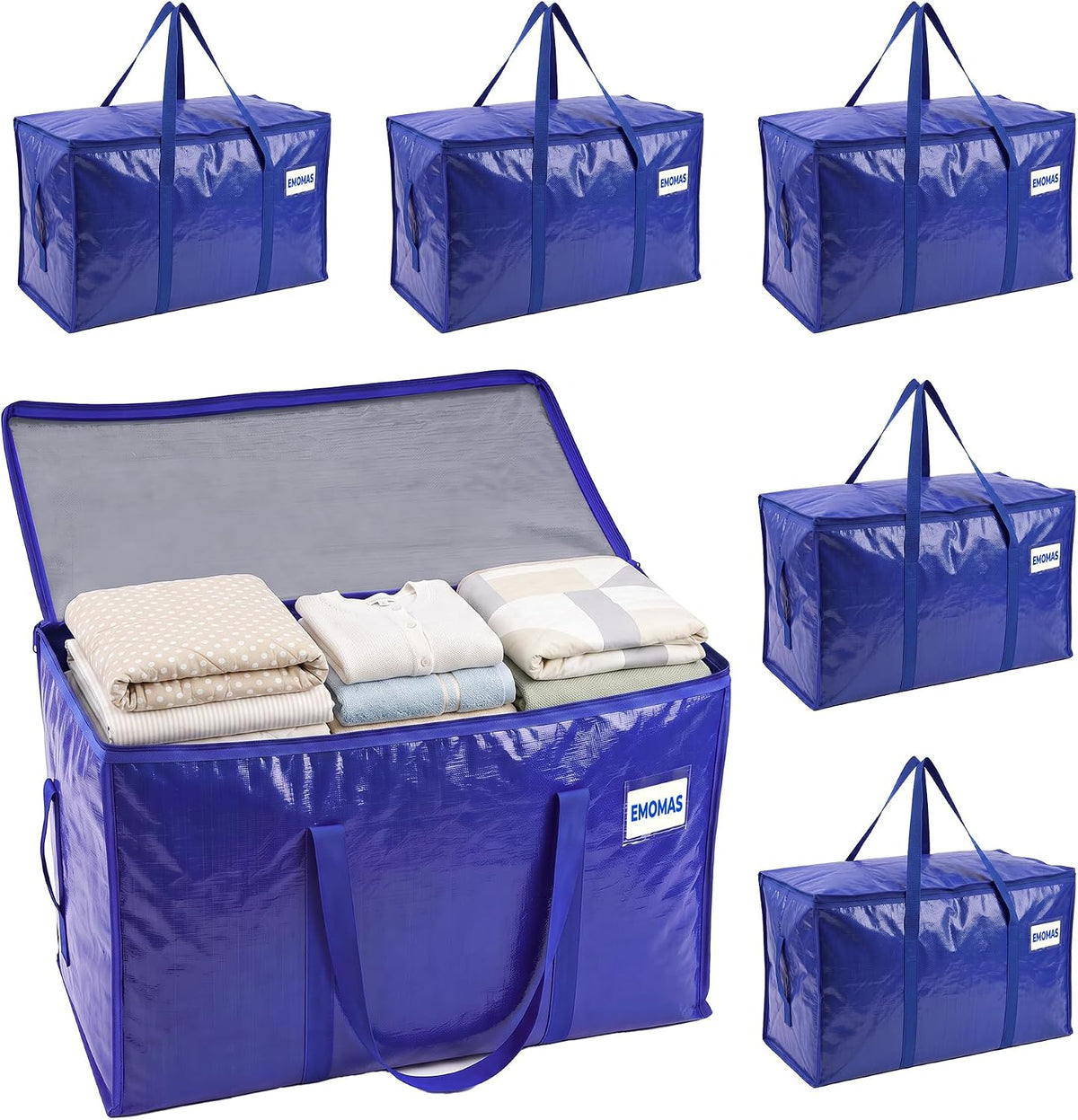 6 Pack Heavy Duty Moving Bags, Extra Large with Handles, Royal Blue