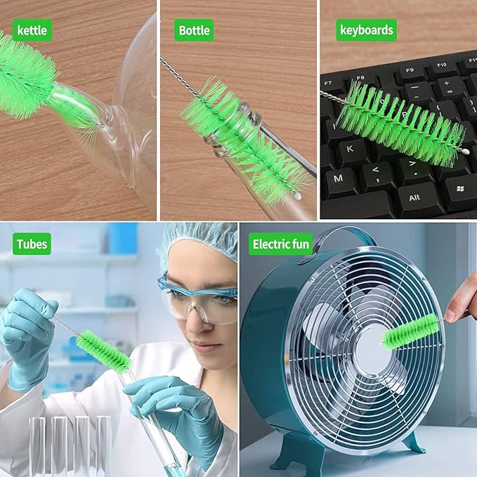 CiaraQ Bottle Cleaning Brushes, 8 Inch Nylon Tube Brush Set, Cleaner for Narrow Neck Bottles Cups with Hook, Set of 10pcs.