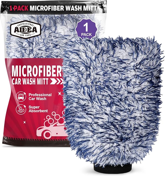 AIDEA Car Wash Mitt Microfiber, 1PK Scratch Free Lint-Free, Wheel Cleaner Mitts, Extra Plush Premium Microfiber Mitt Car Wash Brush, Regular Size 7.12''X10.14''