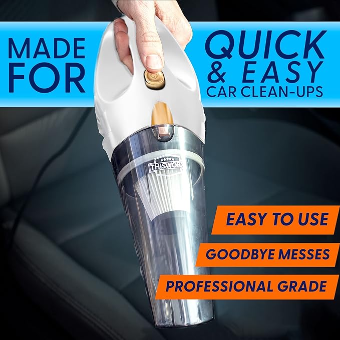 ThisWorx Car Vacuum Cleaner - Portable Handheld Mini Vacuum Cleaner W/ 16ft Cord, Bag, & Attachments - Small Vacuum for Car, RV, Boats, Travel