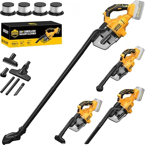 5-in-1 Handheld Vacuum Cordless for Dewalt 20V Battery (No Battery), 50kPa Strong Suction Car Vacuum with 350W Brushless Motor, 4 HEPA Filters & 6 Nozzles for Home, Car, Pet, Patio - Cleanova