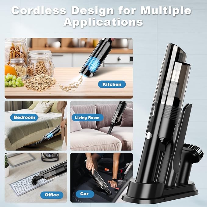 Handheld Vacuum Cordless,10KPA Powerful Suction Car Vacuum with 2-Speed, Vacuum Cleaner with Charging Dock, Portable Lightweight 4-in-1 Mini Hand Held Vacuum for Car Home Pet Office and Pet Hair