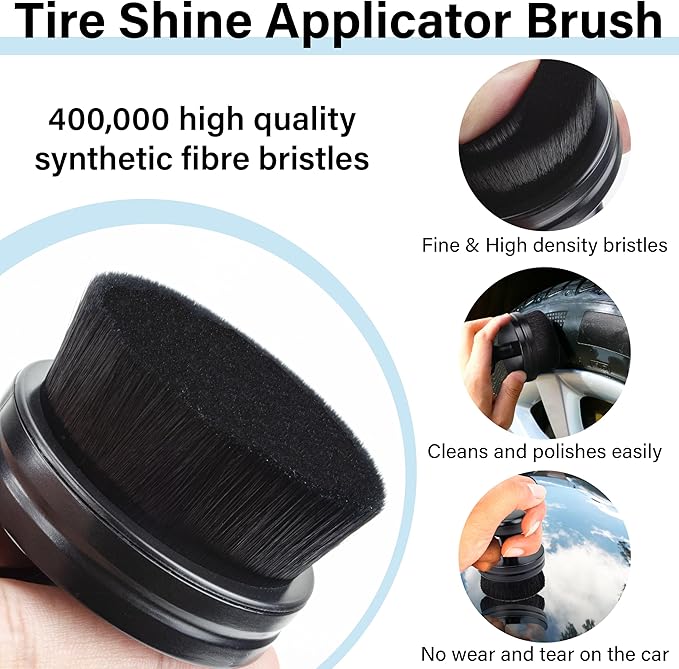 Tire Shine Applicator Brush, Tire Shine Brushes, Tire Dressing Brush Applicator with Seal Cover, Tire Brush for Car Detailing, Tire Gel Applicator, High Density Detail Factory Tire Brush (Blue)