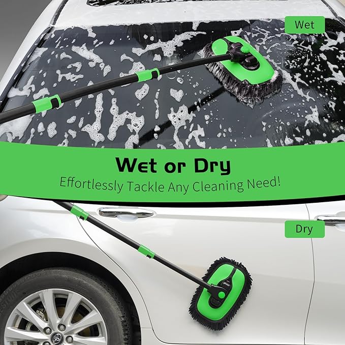 Ordenado 15°Curved Car Wash Brush with Long Handle, 43" Car Cleaning Brush with Extension Pole, Microfiber RV Wash Mop Scratch-Free, Exterior Washer Mop for Washing Roof Truck Camper SUV Caravan Green