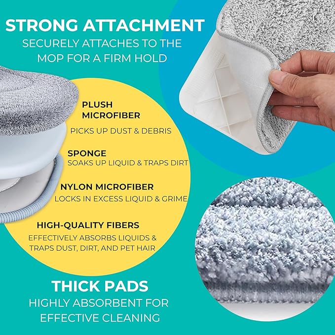 True & Tidy® 2pc Microfiber Mop Pad Refill for SPRAY-250 Multi-Surface Spray Mop with 490ml Refillable Water Bottle for Floor Cleaning