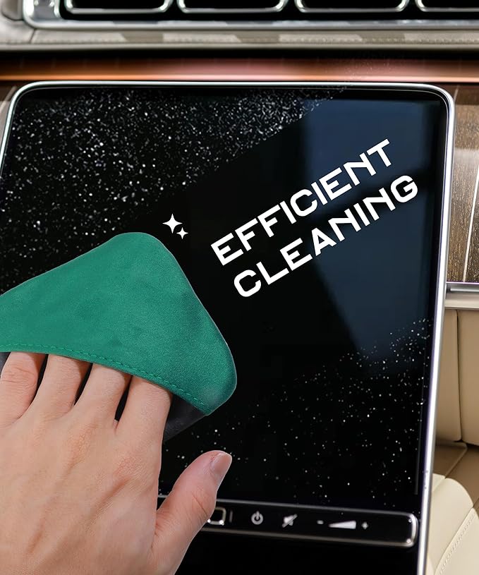 SCUARI Car Screen Cleaner,Touch Screen Cleaner for Car,Car Accessories Car Screen Wipes,Foldable Car Screen Cleaner Cloth,Square Microfiber Screen Cleaning Pad,Fits Car Dashboard LCD Display (Green)