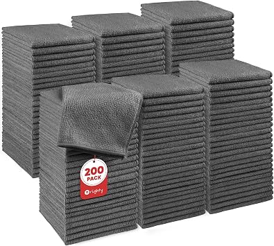 Orighty Washcloths Bulk, 200 Pack Microfiber Face Towels, 12x12 Inch Grey
