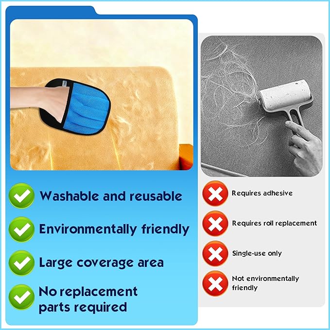 Carpet Rake for Pet Hair Removal, 54" Adjustable Long Handle 3 in 1 Carpet Rake & Pet Hair Removal Gloves for Cat Dog Fur Remover for Carpets, Rugs, Mats and Furniture(with 2 Hooks)
