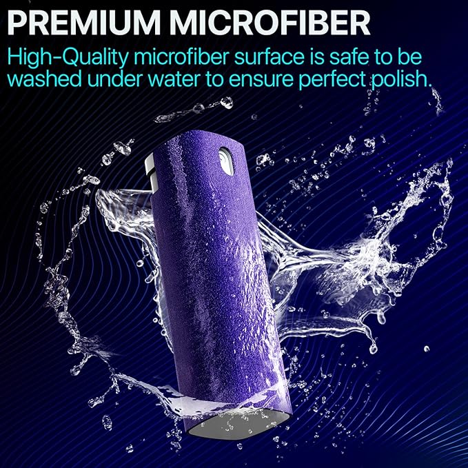 IO CLEAN Mini Screen Cleaner Spray – Finger Proof Screen Cleaner for Smartphones, iPads, MacBooks, Laptops, Car Screens, Touchscreens – 3 in1 Mist Cleaner, Microfiber Cloth and Protective Cover (Grey)