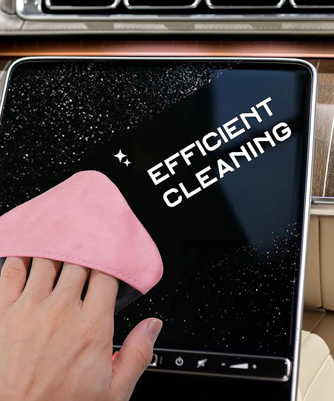 SCUARI Car Screen Cleaner,Touch Screen Cleaner for Car,Car Accessories Car Screen Wipes,Foldable Car Screen Cleaner Cloth,Square Microfiber Screen Cleaning Pad,Fits Car Dashboard LCD Display (Pink)