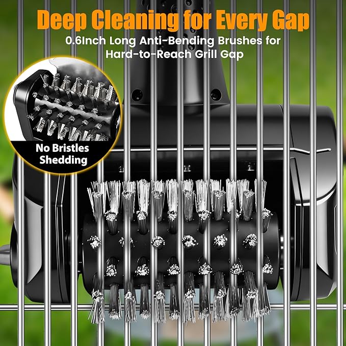 Electric Grill Brush for Outdoor Grill,Electric Grill Cleaner with 800 RPM Motor,Stainless Steel No Shedding Bristle Head,Cordless & Type-C Rechargeable,4000mAh BBQ Grill Brush with LED Light