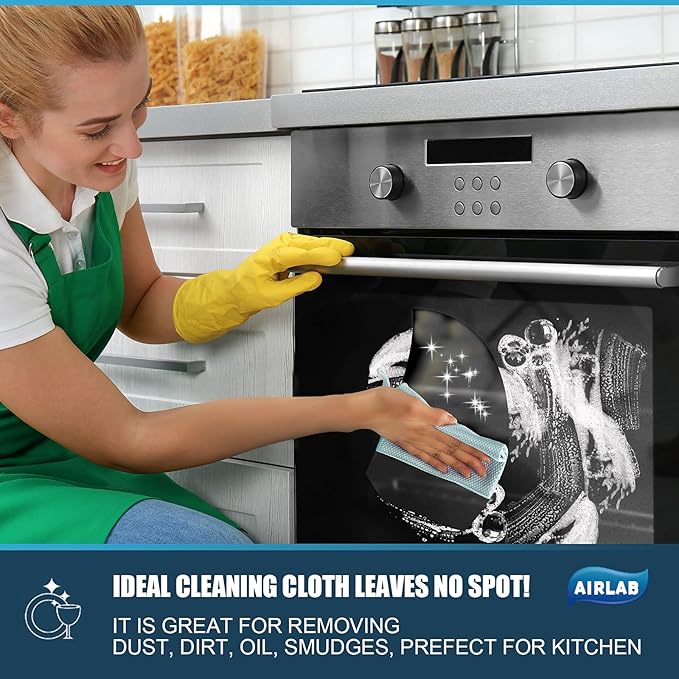 Airlab Streak Free Miracle Cleaning Cloths Easy Clean Nanoscale, Pack of 8, 12'' x 16'', Microfiber Polishing Windows Glass Lint Free Rags Stainless Steel Car Kitchen Reusable