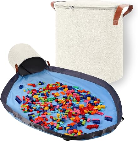 SAM AND MABEL XXL Toy Storage Organizer with Play Mat – 15" x 15" x 16" Storage Bin for Kids' Playroom, Foldable Nursery