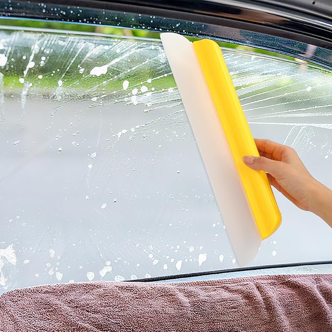4 Pack 14 inch Car Drying Squeegee Longer Silicone Automotive Water Wiper Flexible Auto T-Bar Rubber Blade for Car Windshield Glass Window Bathroom Shower Squeegees Wash Tool (Yellow)