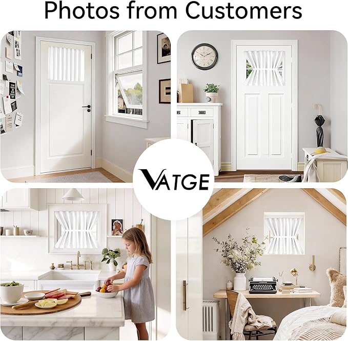 Vatge Pure White French Door Curtain - Short Front Door Window Curtain for for Small Window Covering, 1 Panel, W25 x L20, Pure White