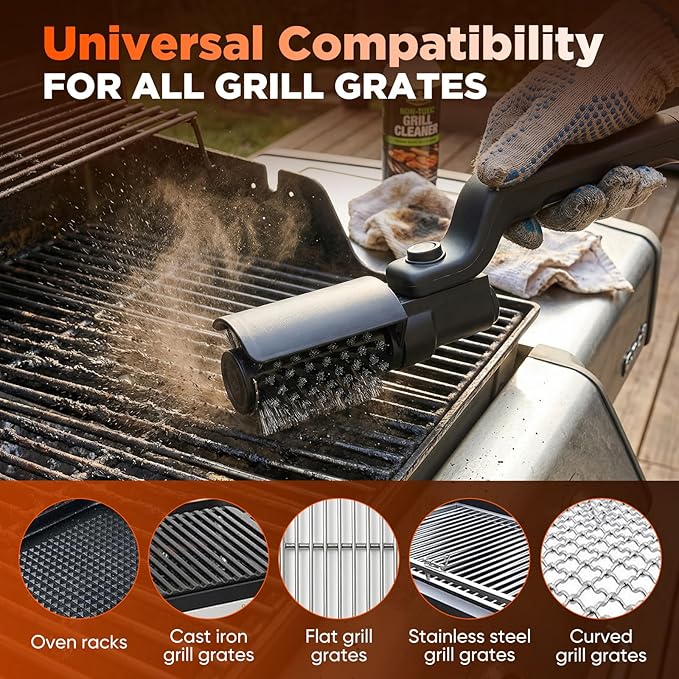 Sakerplus Electric Grill Brush,Cordless Rechargeable Grill Cleaning Brush with 2 Heads, 3-Speed & Angle Adjust, 400 RPM Waterproof Grill Cleaner for Outdoor Grill for Outdoor Camping Barbecue Grates