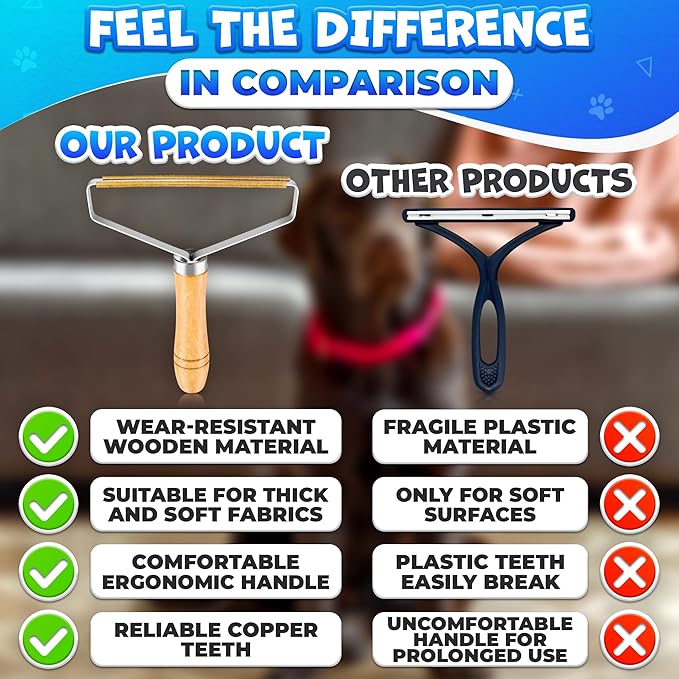 Pet Hair Removers 2 Pack Reusable Metal Lint Remover Tool – Durable Pet Hair Remover Tool with Wooden Handle | Portable Fabric Shaver Fuzz Cleaner for Clothes, Carpet & Furniture, Couch