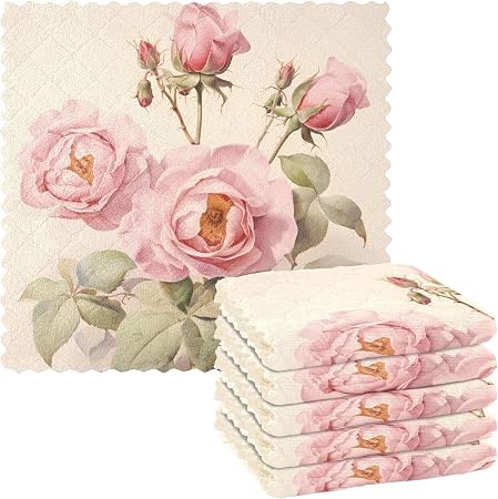 MNSRUU Microfiber Reusable Cleaning Cloths Floral Rose Small Kitchen Towels Drying Dishes Towels Cleaning Rags Glass Car