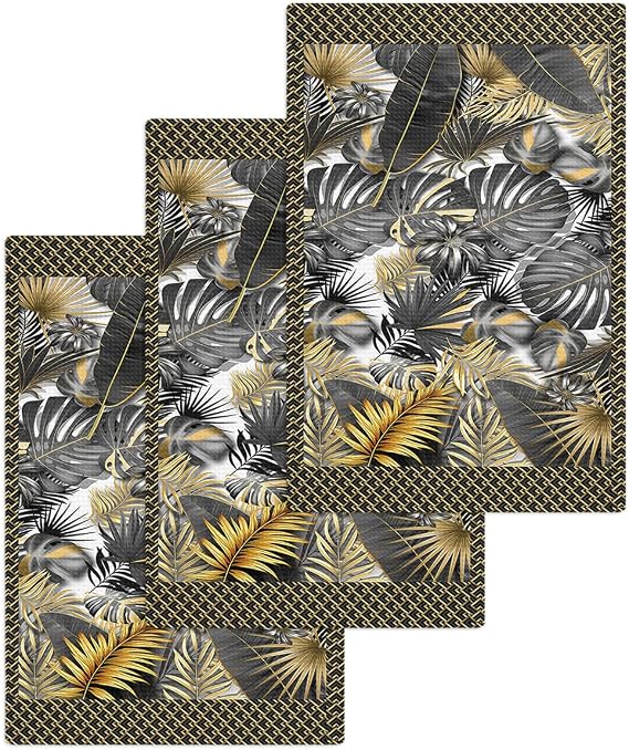 Palm Tree Waffle Kitchen Hand Towels Set of 3,Super Absorbent & Quick Dry Hair Dish Bath Tea Golf Microfiber Towel,Soft 