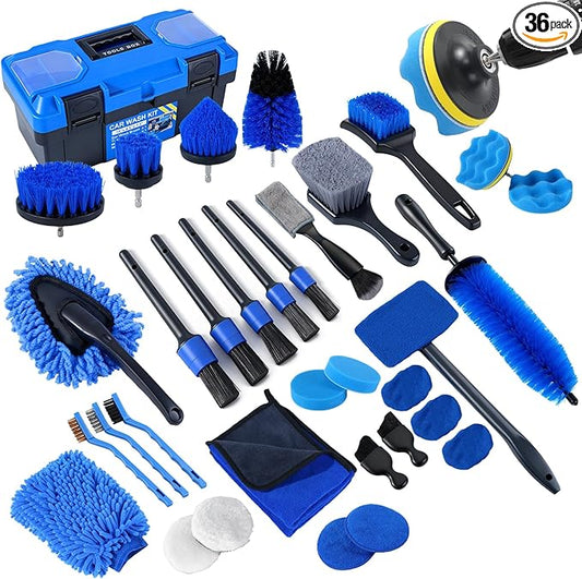 36Pcs Car Detailing Kit, Car Detailing Brush Set, Car Cleaning Kit, Auto Detailing Tools for Interior Exterior Wheels, Professional Car Wash Accessories with Windshield Cleaning Tool and Storage Box