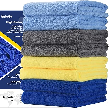 AutoGo Microfiber Cleaning Cloth 16x16 Inch 8 Pack, Multipurpose Cleaning Rags for House Housekeeping Dusting, Absorbent