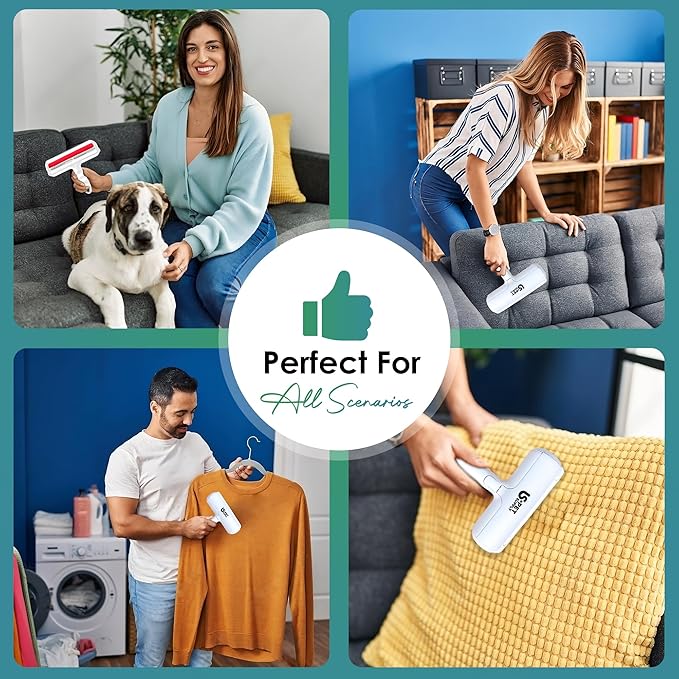 Pet Hair Remover Roller -Reusable, Self Cleaning Lint Roller for Pet Hair Removal on Furniture, Carpets, Clothes & Car Seats-Dog & Cat Hair Remover No Sticky Tapes (White)