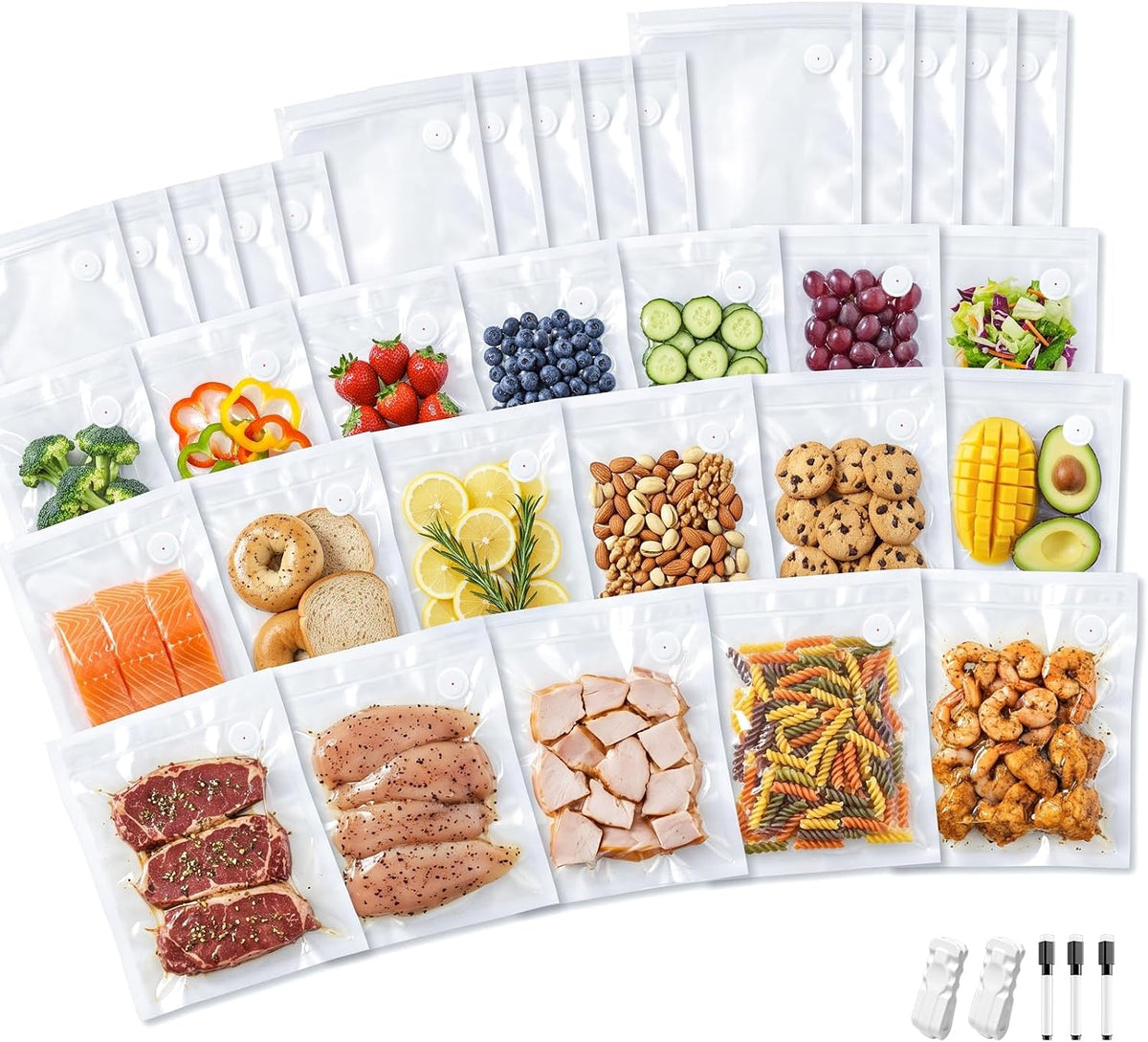 Reusable Vacuum Sealer Bags for Food, 30 Pack, S+M+L