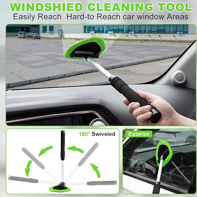 Green Windshield Cleaner Tool, 17Pcs Car Interior Cleaning Kit, Detailing Kit Interior Cleaner, Car Detailing Brushes, Cleaning Gel, Inside Cleaning Accessories for Trucks, SUVs, RVs Window