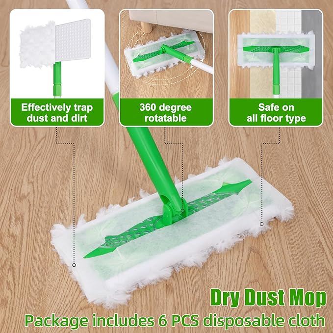 Baseboard Cleaner Tool with Handle, Extendable Long Handle Baseboard Floor Cleaning Tool Duster with Reusable Pads for Floorboard