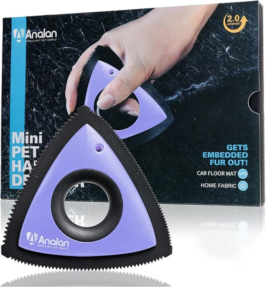 Analan Mini Pet Hair Remover for Car Detailing Supplies, Carpet Dog Hair Remover for Car Interior, Triangle Dog Hair Remover for Auto Detailing, Couch, Furniture, Lint, Carpet(Purple)