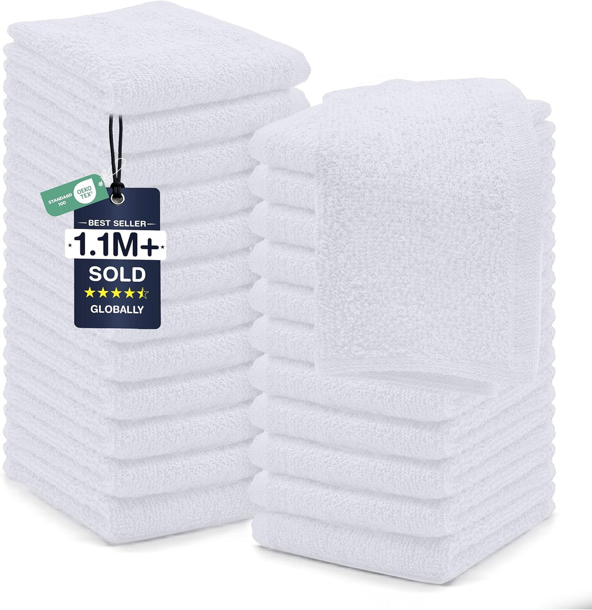 24 Pack Cotton Wash Cloths Set for Showering [12x12] White