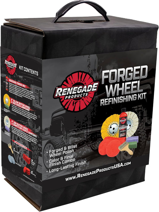 Renegade Products Forged Wheel Refinishing Kit – Complete Aluminum Wheel Polishing System with Airway Buffing Wheels, Compounds & EZ Red Metal Polish