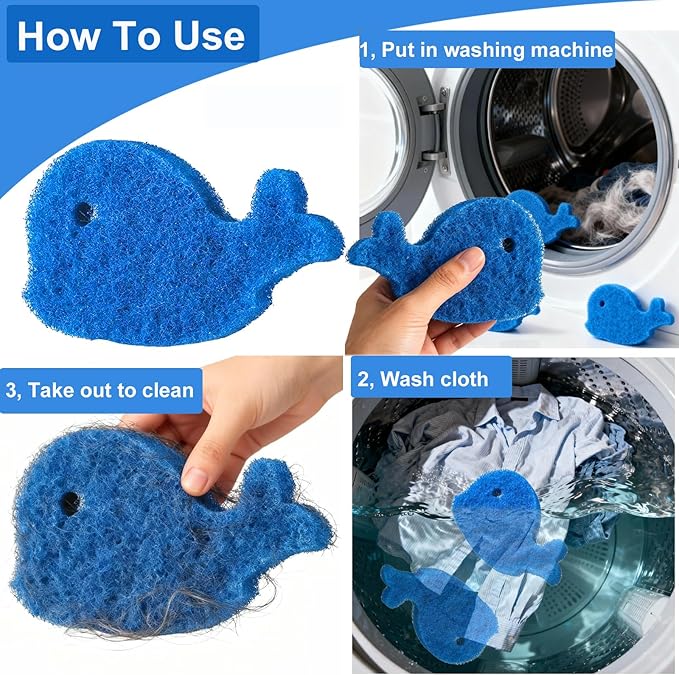 Pet Hair Remover for Laundry, 6PCS Reusable Dog & Cat Hair Remover Tool - Removes Pet Fur, Hair, Lint, Dander from Clothes &Washing Machine. (Blue, Dolphin)