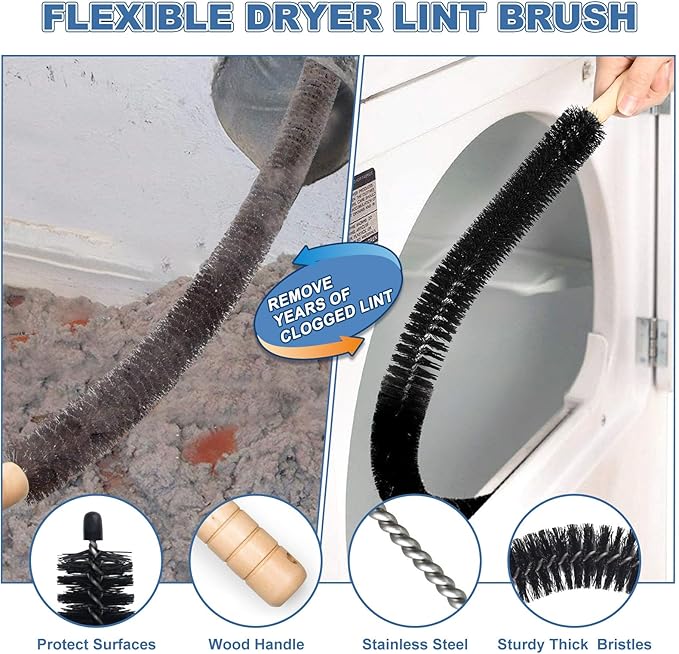 PetOde 2 Pieces Dryer Vent Cleaner Kit Compatible with Most Vacuum Cleaner, Dryer Lint Brush and Vacuum Hose Attachment, Quickly Lint Remover, Deep Gray