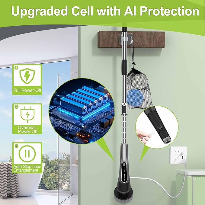 Dreazu Pro Electric Spin Scrubber, 12-in-1 Shower Scrubber & Retractable Long Handle, 44 lbs High-Torque & Variable Speed Shower Cleaning Brush for Bathroom,Toilet, Bathtub, Kitchen, Tile Floors, Car